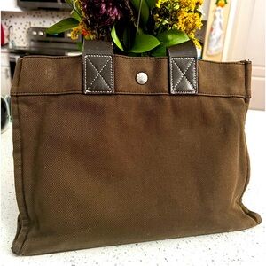 Burberry Brown Canvas Tote with Dark Brown Leather Handles
